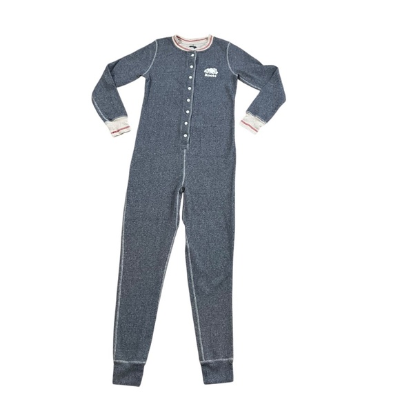 Roots Cabin collection Onesie  Pajama Jumpsuit Gray size Medium Button Front - Picture 1 of 11